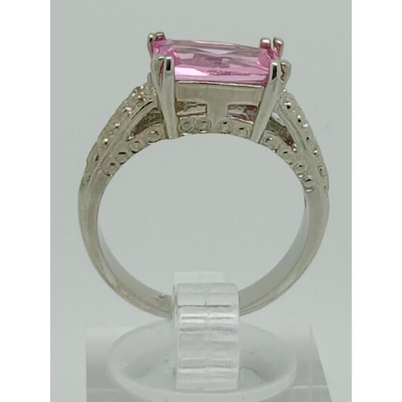 3CT Vintage Gold GP Fancy Pink Radiant Cut Sim Diamond CZ Engagement Ring Size 8 - Picture 6 of 10